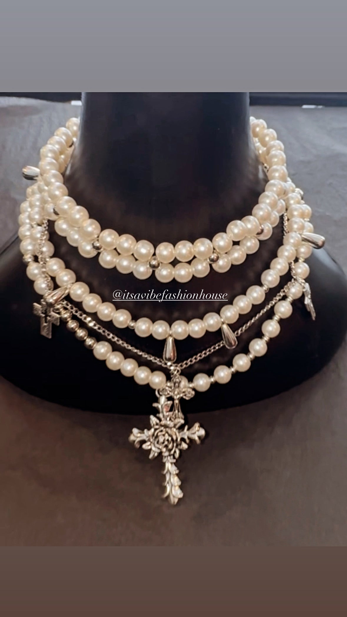 Pearlized 3 layered cross necklace set