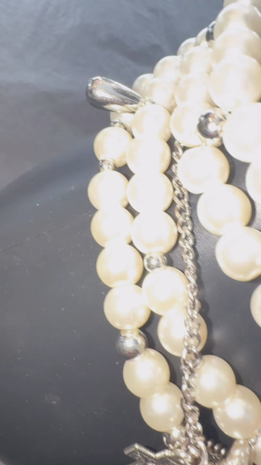 Pearlized 3 layered cross necklace set